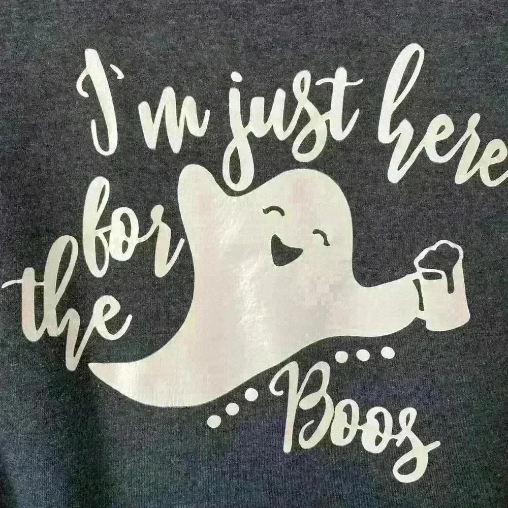 💜 🎃 2/$25 I’m Just Here For The Boos Gray Fall Sweatshirt Size XL/Extra Large - Picture 2 of 4